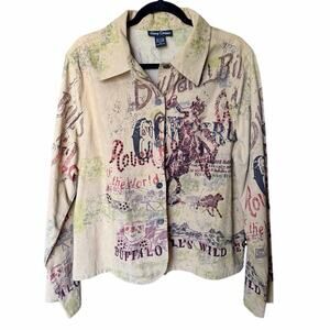 Gaudy couture women’s 100% cotton western print jacket XL rhinestones Wild West